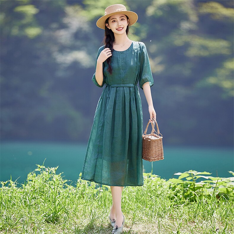 2026年夏季女士短袖旅游聚会街拍逛街文艺/优雅居家城市通勤商务,女装连衣裙,江南依恋