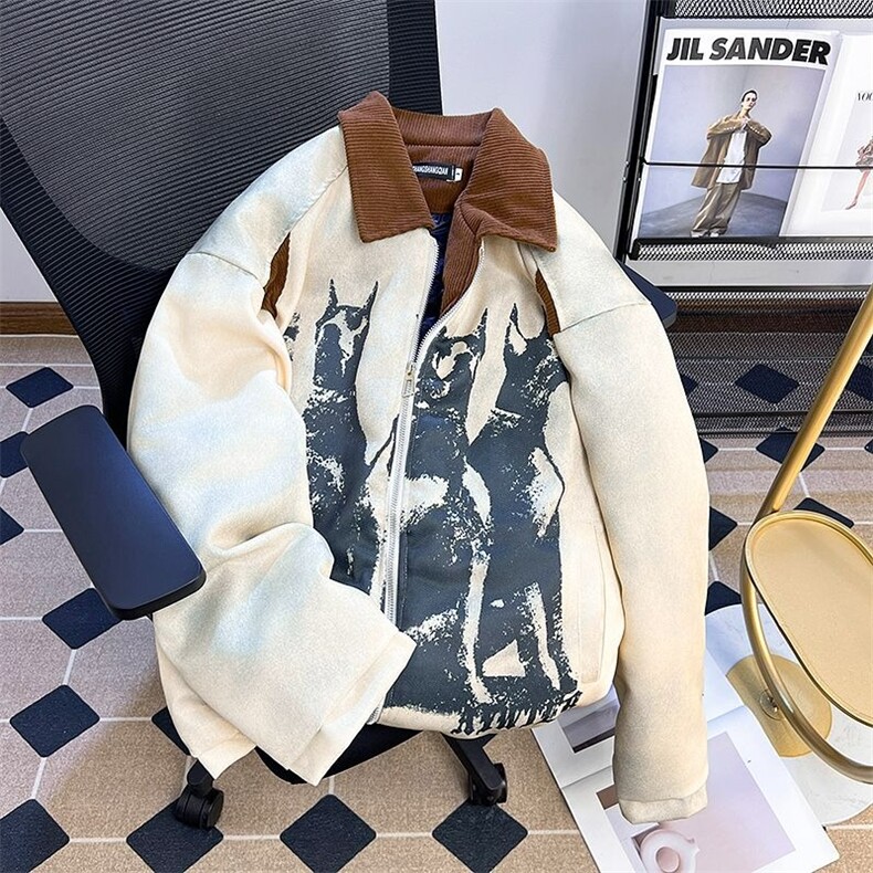 502-P79美式高街翻领棉服男女款秋冬季新款复古宽松加厚保暖,男装棉衣,电商B323A