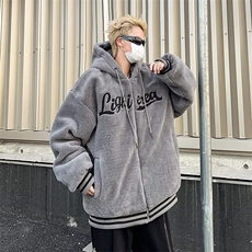 羊羔绒毛外套男女情侣秋冬季加绒加厚美式刺绣秋冬装棉衣W69，男装夹克，星座1116A-1（原606A）