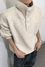 秋冬新款老钱风半高领毛衣男重磅800g纽扣针织衫外套-A2329TP68，男装针织衫/毛衣，电商B241