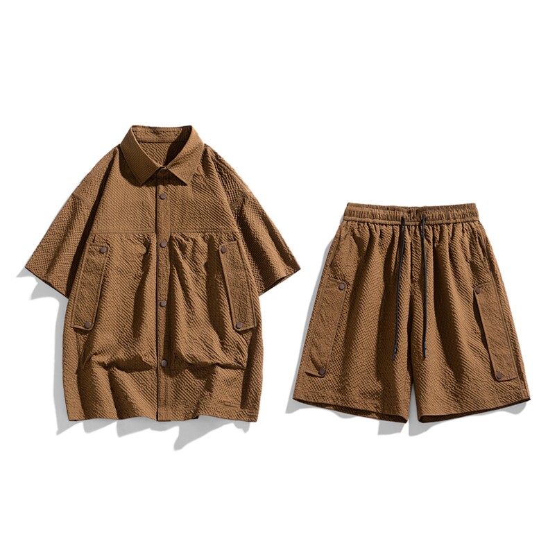 短袖衬衫套装男夏季短袖青少年短裤潮牌两件套TZ075-P80图片