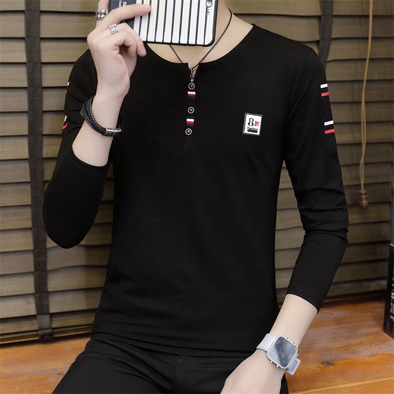 款8318-P30春秋季男士衣装V领纯色纯棉潮流加大码长袖T恤宽松,男装T恤,电商D310（原电商305）