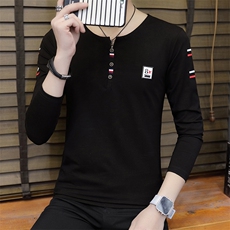 款8318-P30春秋季男士衣装V领纯色纯棉潮流加大码长袖T恤宽松，男装T恤，电商D310（原电商305）