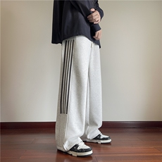 美式三条杠裤子男秋冬款宽松运动卫裤垂感阔腿直筒裤潮牌休闲长裤，男装休闲裤，电商B315