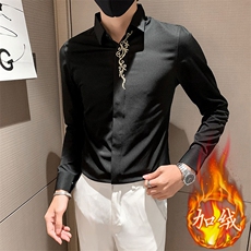 2025男士秋冬男社会精神小伙加绒纯色绣花衬衫301A-1/CS310/P65，男装衬衫，星座301A-1