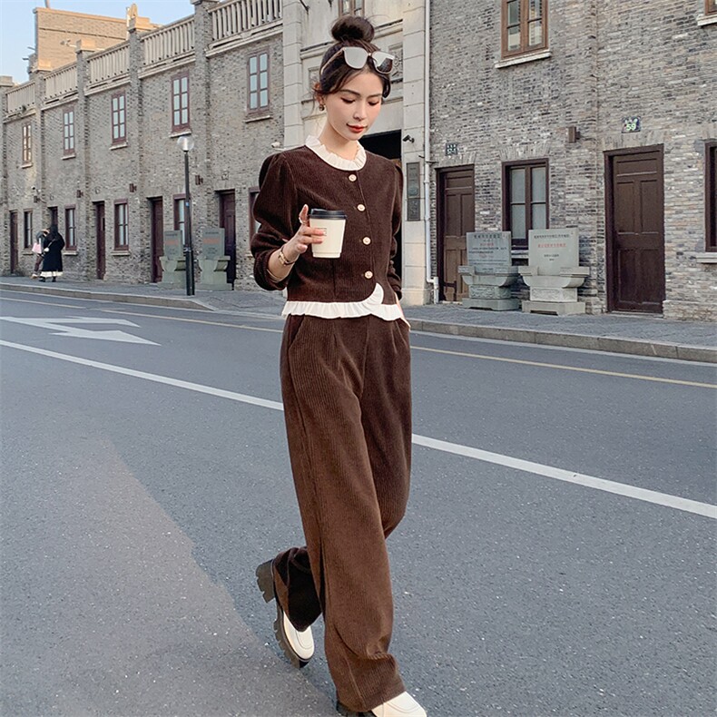 《现货新品》拼接花边宽松显瘦舒适两件套运动休闲套装,女装套装/套裙,曼琳思菲