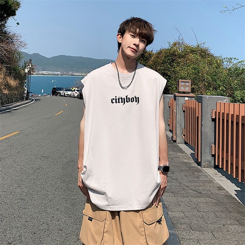 夏季港风t恤男宽松大码纯棉运动背心坎肩潮牌无袖BX003P25,男装背心/马甲,星座1204-3