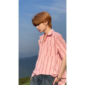 【现货】美式宽松粉色夏季冰丝短袖防晒衬衫CS22/P30图片