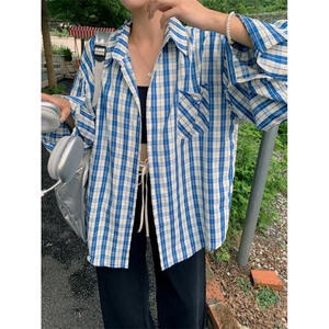TC584-P45刺绣格子衬衫女外套防晒宽松百搭时尚休闲衬衣潮图片