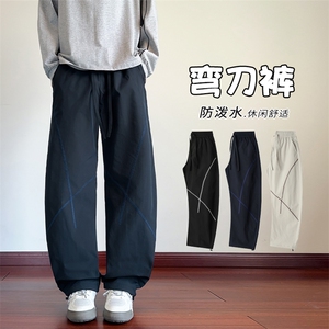 高个子条纹弯刀工装裤男春秋季美式复古高街cleanfit直筒宽松裤子图片