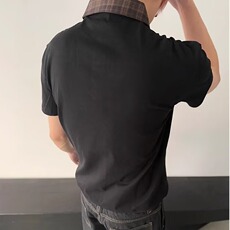 美式复古2025新款假两件格子领短袖T恤男女夏季宽松休闲POLO衫，男装T恤，星座506A