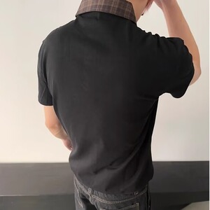 美式复古2025新款假两件格子领短袖T恤男女夏季宽松休闲POLO衫图片