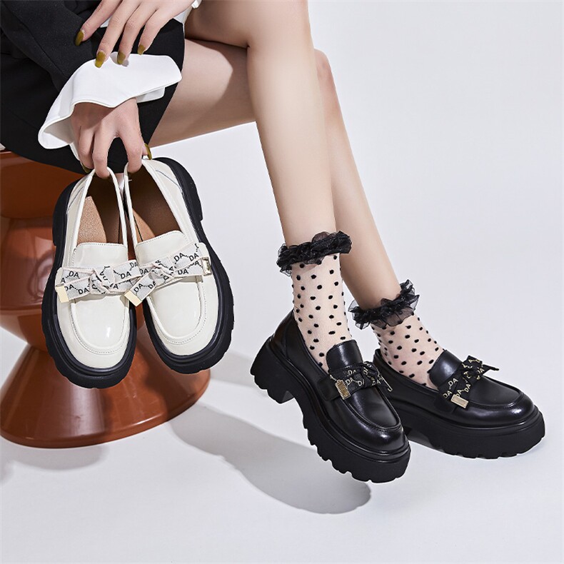 真皮乐福鞋女2023春季新款英伦风小皮鞋蝴蝶结百搭单鞋女厚底鞋女，女鞋小皮鞋，电商A223