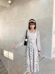 韩版甜美淑女时尚气质高雅艺术盘扣复古风连衣裙,女装连衣裙,荷塘月色