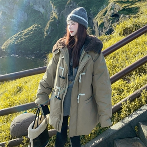 现货   2B183-9038P385K538连帽羽绒服90白鸭绒牛角扣设计图片
