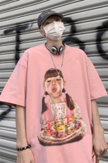 B239-1187-P28欧美式小女孩创意蛋糕印花夏季高克重落肩袖短袖t恤，男装T恤，星座514-2(原B239)