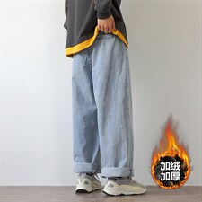 2023冬季加绒加厚牛仔裤男白墙大码拖地阔腿长裤N80211-P60，女装牛仔裤，电商A082