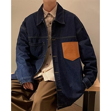 牛仔外套男韩版潮流痞高街拼色2023春秋新款ins宽松夹克W4592-P59，男装大码男装，星座412-2
