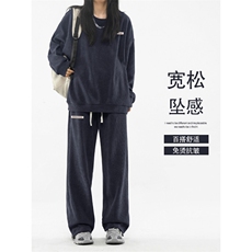 美式重磅条绒套装圆领卫衣搭配抽绳束脚裤TZ819-特批98，男装休闲套装，星座718