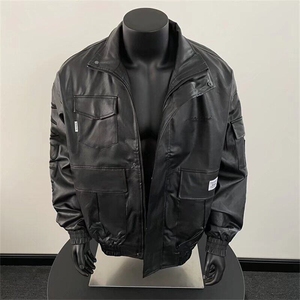 潮机能多口袋工装皮衣外套男士帅美式宽松皮夹克机车服W6330-P81图片