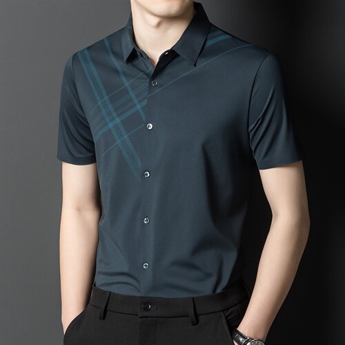 短袖衬衫男春夏季新款男士半袖衬衣男装时尚扣领短衬衣服男式，男装衬衫，电商B212（原钱塘6029）