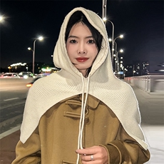 斗篷连帽披肩纯羊毛2024冬季帽子一体外搭套头护耳保暖针织围脖女，披肩，朝思羊绒