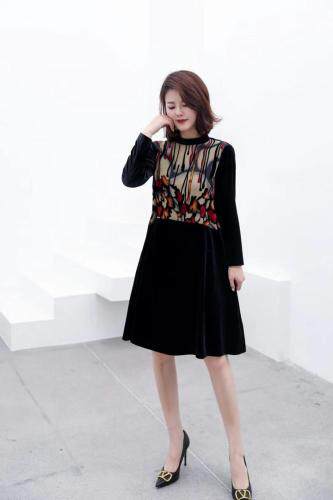 【现货】秋季新款时尚宽松显瘦中长款丝绒连衣裙，女装连衣裙，名怡