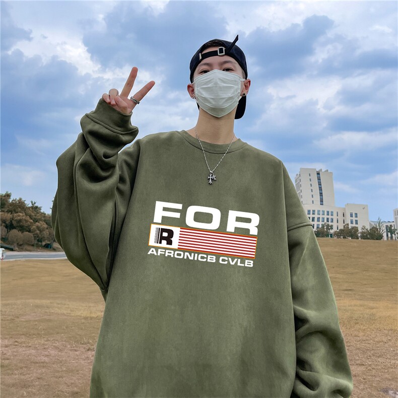 ！23秋季宽松大码港风FOR麂皮绒圆领卫衣JW19124-p40控58,男装卫衣,星座508（原C305）