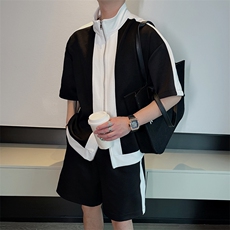 夏季高级拼色运动套装男韩版休闲短袖短裤两件套TZ215-P115控145，男装牛仔裤，电商B267