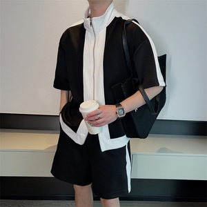 夏季高级拼色运动套装男韩版休闲短袖短裤两件套TZ215-P115控145图片