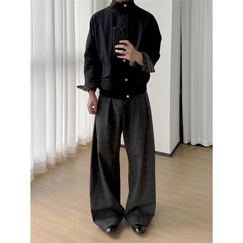 老钱风格纹拼接水洗棉夹克外套W1811/特P82,男装夹克,电商B350