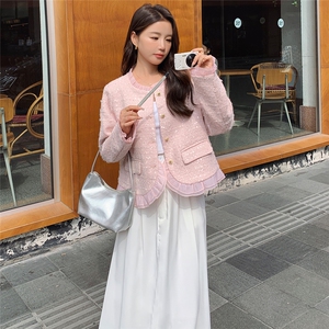 粉色法式气质小香风外套女2025春秋季新款高级感名媛显瘦短款上衣图片