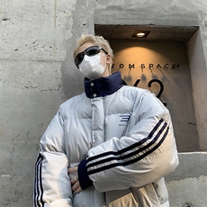 F72-P982024冬季韩版条纹拼色棉服男新款潮流ins加厚棉衣外套，男装棉衣，星座512-6