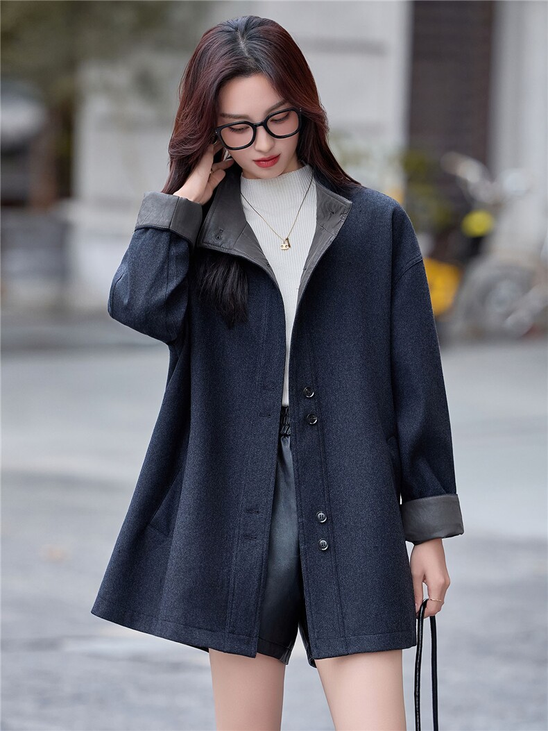 赫本风设计感灰色羊毛大衣女2025年秋冬季宽松休闲遮肚毛呢外套,女装毛呢外套,靓衣阁
