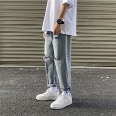 主推港风潮流破洞乞丐裤九分裤牛仔裤休闲裤直筒裤1008-KZ11，男装牛仔裤，星座1008