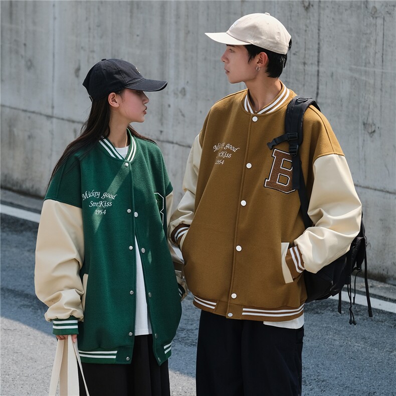 主推情侣装秋拼接毛巾绣棒球服呢料夹克外套潮G1016P108女类,男装夹克,电商A339
