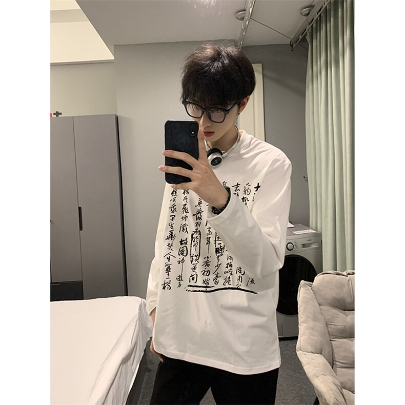 现货已做版权秋冬打底潮书法重磅文字宽松长袖男WY19-P30控48,男装卫衣,星座205-5
