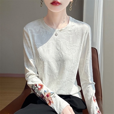2025年秋季新款刺绣小花针织女士上衣时尚休闲通勤百搭，女装针织衫/毛衣，绒宛羊绒