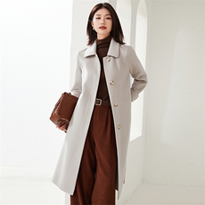 小方领老佛爷款2024年秋冬季新款双面呢羊绒大衣，女装双面呢大衣，织美生