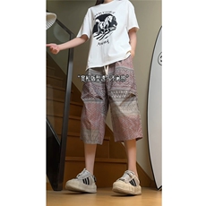 夏季新款复古印花宽松阔腿短裤男士菠萝裤休闲七分裤K6626-特P38，男装牛仔裤，电商A006