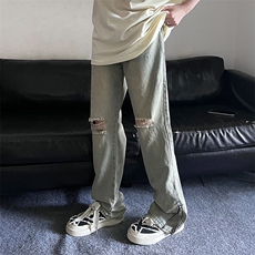 B221美式ins高街暗黑小众拉链破洞牛仔裤LK23076-P65控88，男装牛仔裤，电商B221