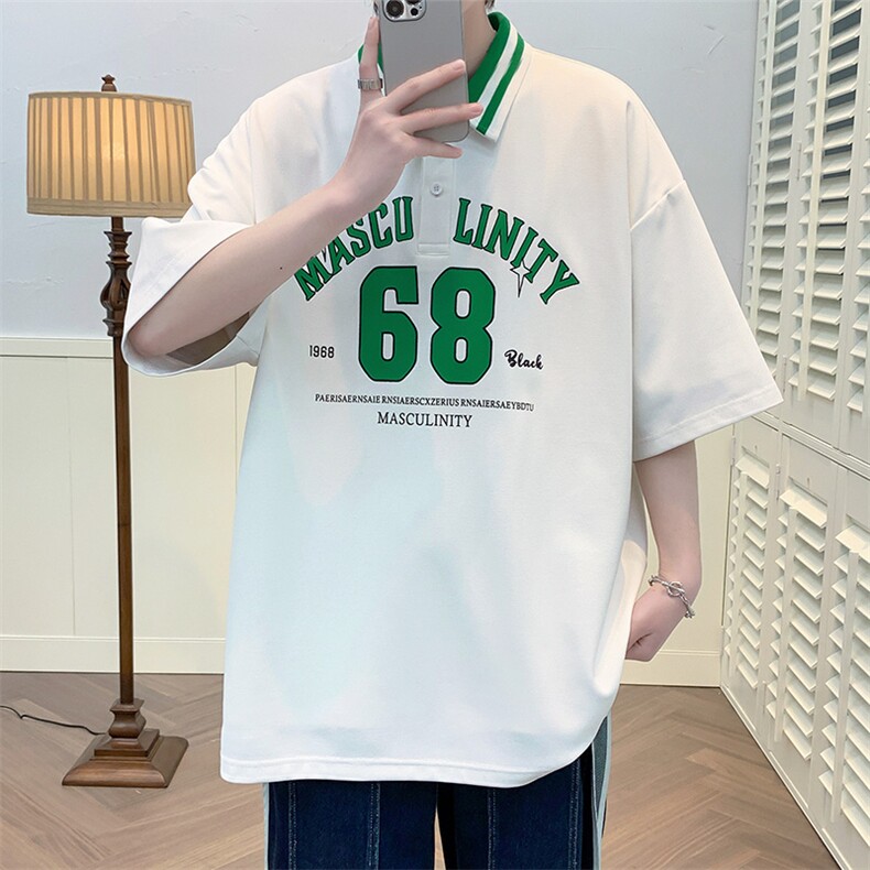 夏装青少年潮休闲宽松翻领Polo衫印花短袖T恤男女630-P35控价58，男装Polo衫，电商A441-1