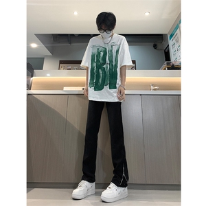 现货 渐变拉链黑色牛仔裤男大码修身直筒裤 K5804-K5805-P50图片