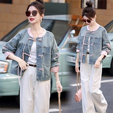 新中式牛仔外套女2025春秋新款国风元素改良盘扣休闲时尚减龄上衣，女装牛仔外套，星宇服饰