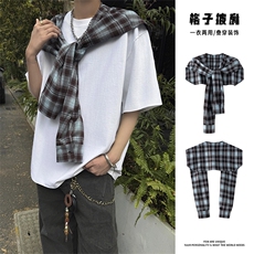 衬衫遮屁帘一片式百搭配饰叠穿格子围腰屁帘5X1021-TP1529，男装衬衫，电商A102
