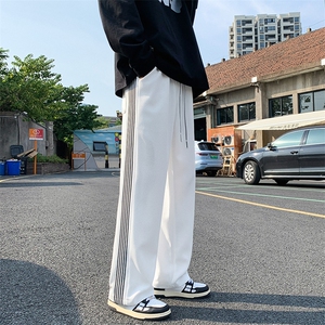K3176-P48春装美式潮牌华夫格男女情侣侧织带垂坠感拖地休闲卫裤图片