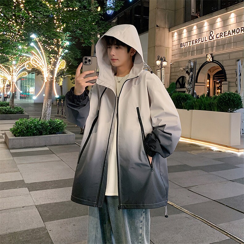 港风上衣渐变多拉链夹克宽松落肩拼色棒球服外套JK830P75,男装夹克,星座1204-3