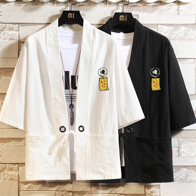 HF59016-P40风汉服男开衫外套七分袖道袍砖墙挂拍,男装民族服装,电商A040A