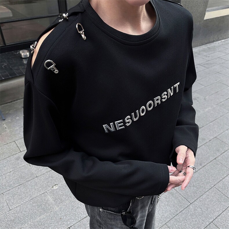 现货高品质现货春款飞机扣不对称双肩设计打底T恤潮流高街卫衣P55,男装T恤,电商B319