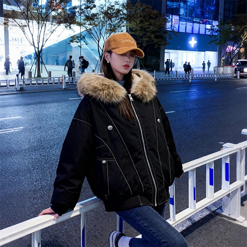 现货重磅boxy短款棉衣座山雕大毛毛领男女棉服水洗工装厚外套,男装棉衣,电商A486-1